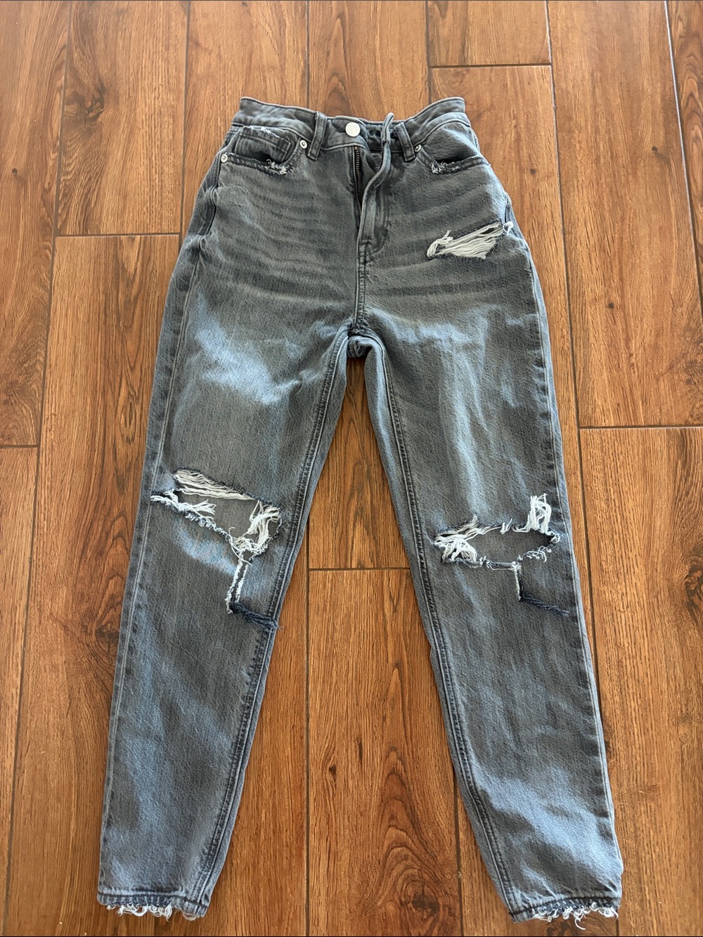 American Eagle Outfitters High-Rise Distressed Gray Ripped Jeans